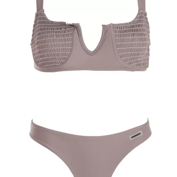 GIGI-Μαγιό Σετ Μπικίνι με Σταθερό V και Μπανέλα - Γκρι