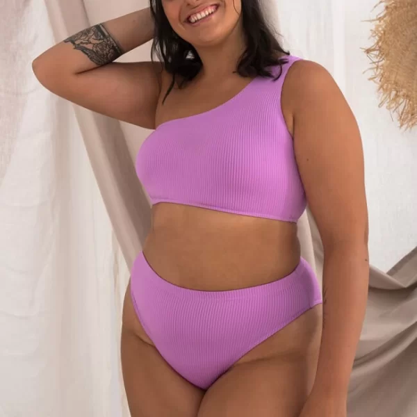 GIGI-Μαγιό Top Ριπ με Έναν Ώμο Plus Size - Λιλά