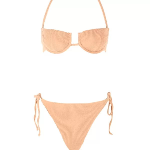 GIGI Μαγιό Σετ Μπικίνι Ριπ με Μπανέλα και Δέσιμο - Καφέ