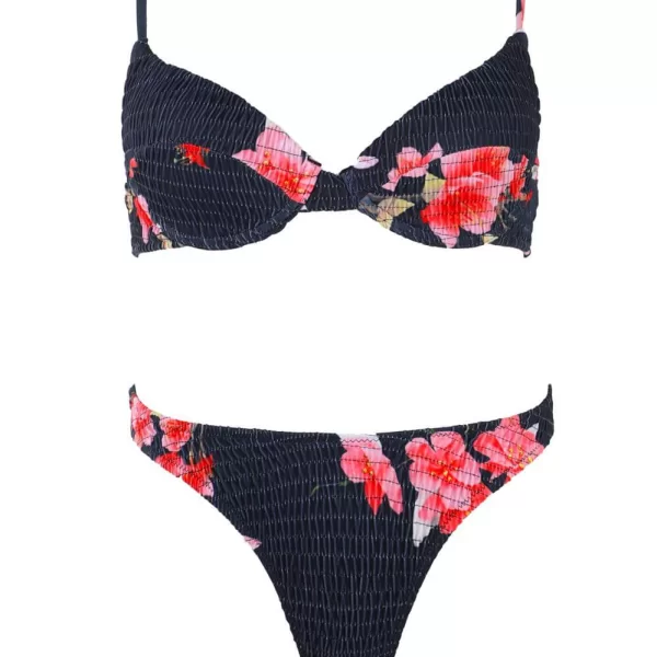 GIGI-Μαγιό Σετ Μπικίνι Γκοφρέ με Μπανέλα - Μπλε Σκούρο
