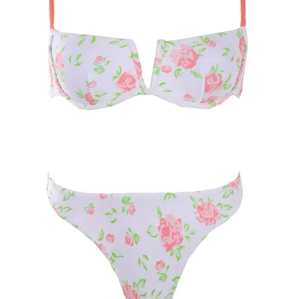 GIGI-Μαγιό Σετ Μπικίνι Floral με Άνοιγμα V - Κοραλί