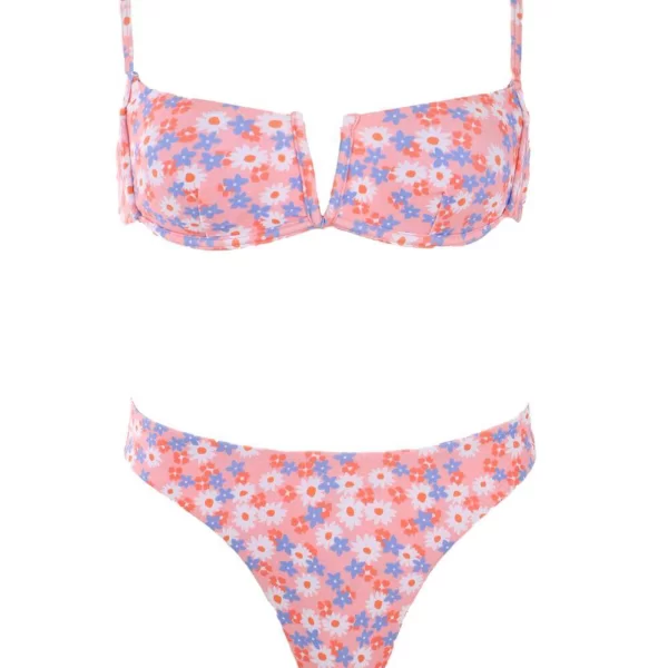 GIGI-Μαγιό Σετ Μπικίνι Floral με Άνοιγμα V - Ροζ
