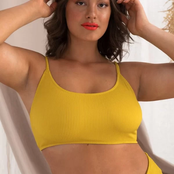 Μαγιό Τοπ Ριπ Plus Size - Κίτρινο