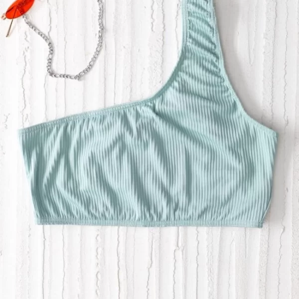 GIGI-Μαγιό Top Ριπ με Έναν Ώμο Plus Size - Βεραμάν