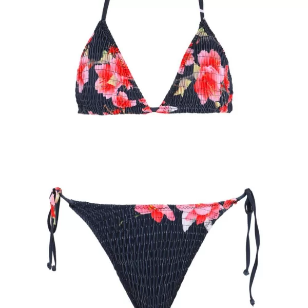 GIGI-Μαγιό Σετ Μπικίνι Γκοφρέ Floral - Μπλε Σκούρο