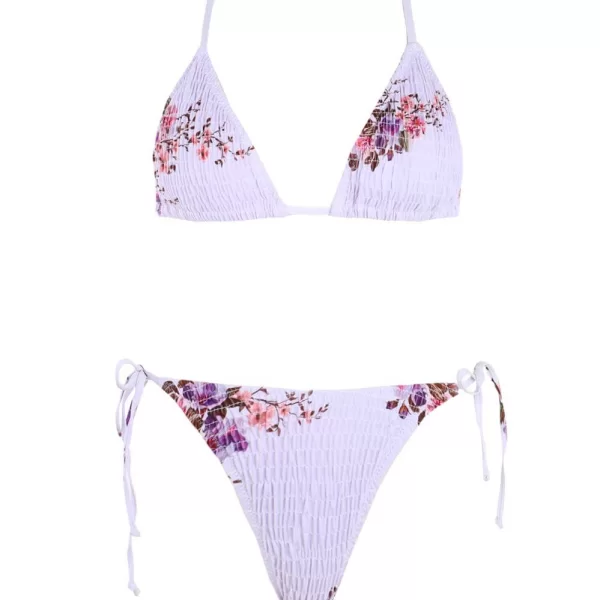 GIGI-Μαγιό Σετ Μπικίνι Γκοφρέ Floral - Λευκό