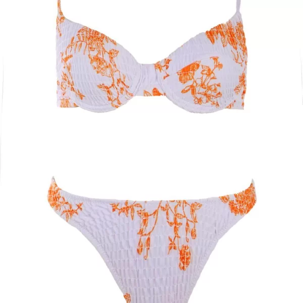 GIGI-Μαγιό Σετ Μπικίνι Γκοφρέ με Μπανέλα - Λευκό