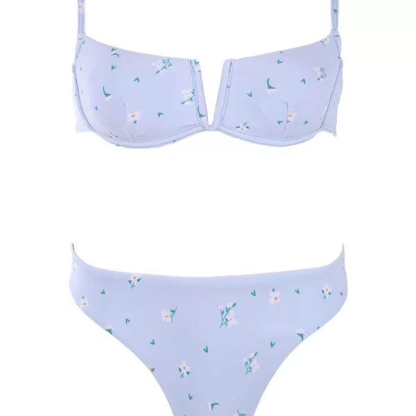 GIGI-Μαγιό Σετ Μπικίνι Floral με Άνοιγμα V - Σιέλ