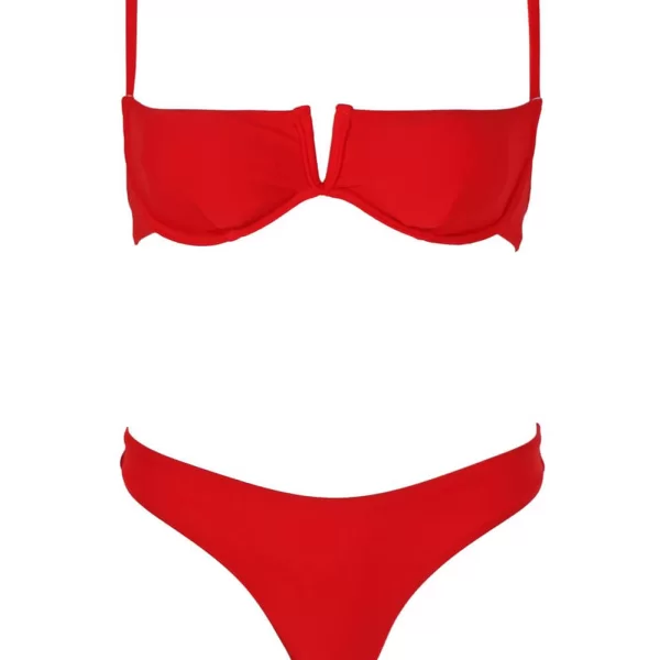 Μαγιό Σετ Μπικίνι με V και Μπανέλα - Κόκκινο