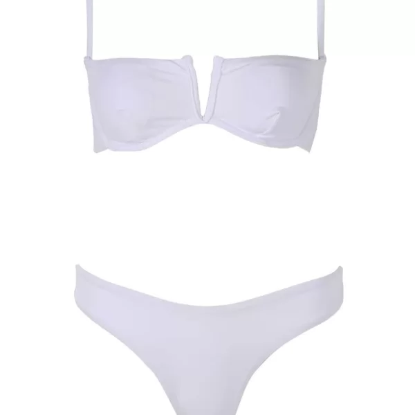 Μαγιό Σετ Μπικίνι με V και Μπανέλα - Λευκό