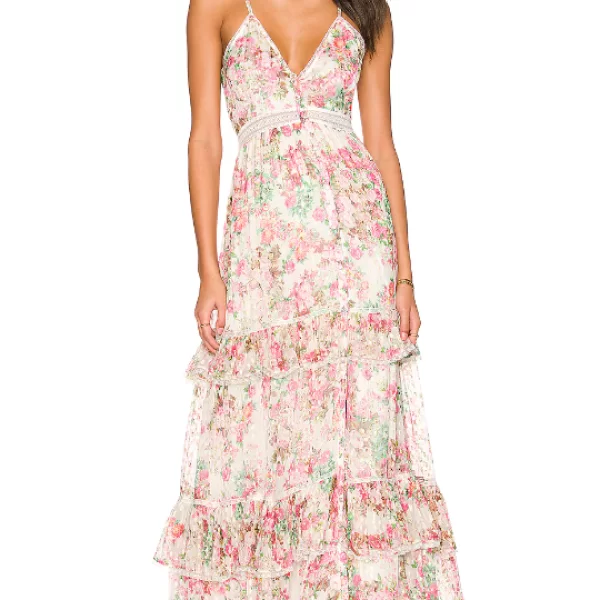 ROCOCO SAND Rococo - Μακρύ Φόρεμα Γυναικείο Vie-1740-Off White & Pink