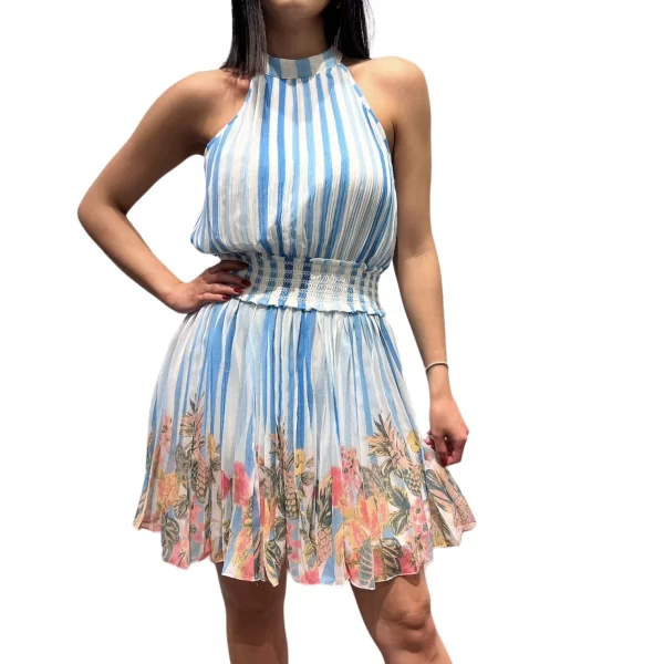 Rococo - Κοντό Φόρεμα Γυναικείο Lily-1743-Off White & Blue