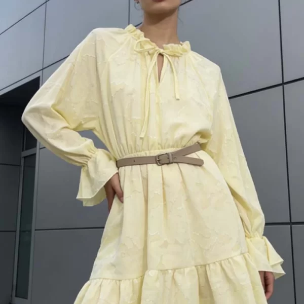 αέρινο chic φόρεμα Devorè κίτρινο παστέλ