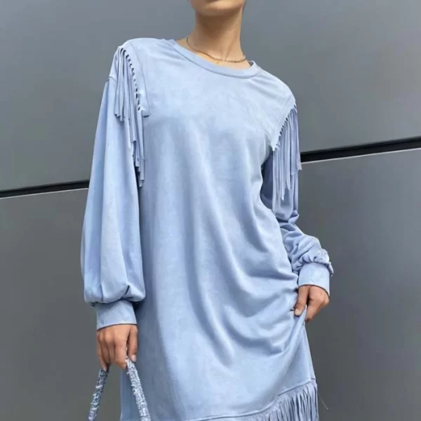 suede ριχτό φόρεμα κρόσσια Gabby σιέλ