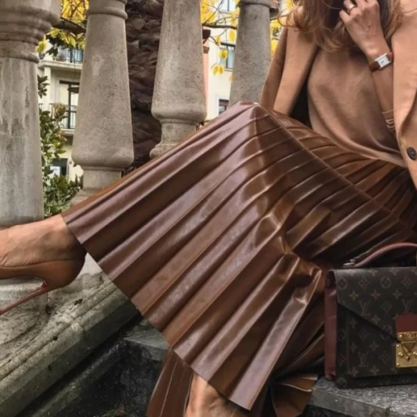 PerfectDress.gr leather πλισέ φούστα Heather brown