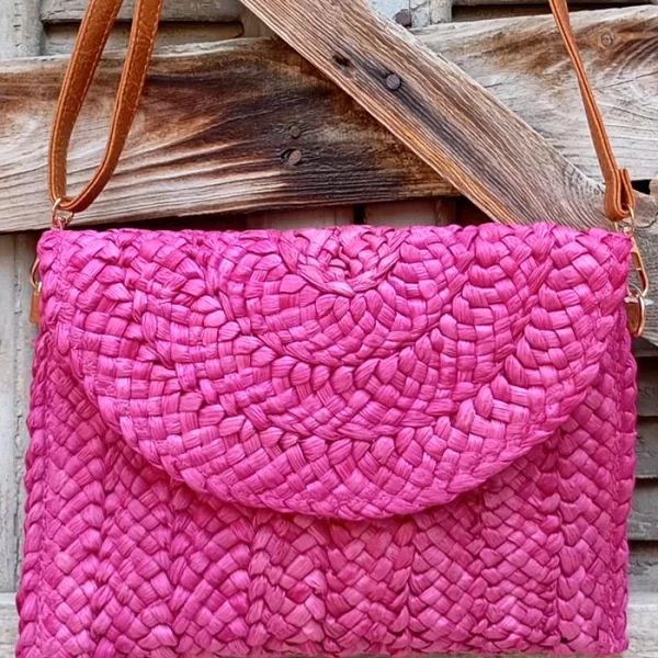 PerfectDress.gr bohο ψάθινη τσάντα φάκελος magenta