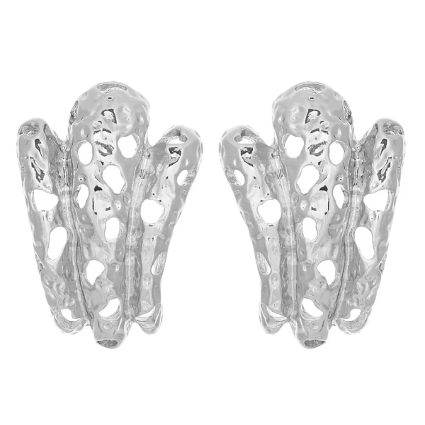 σκουλαρίκια μεταλλικά Ηollow ασημί