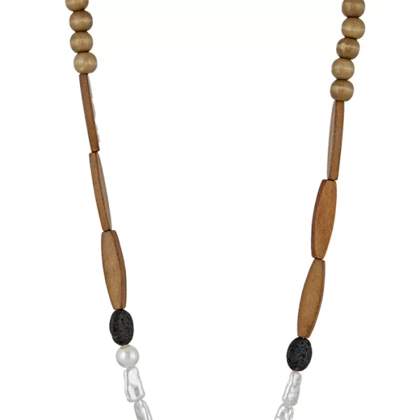 boho κολιέ Wood & Pearl