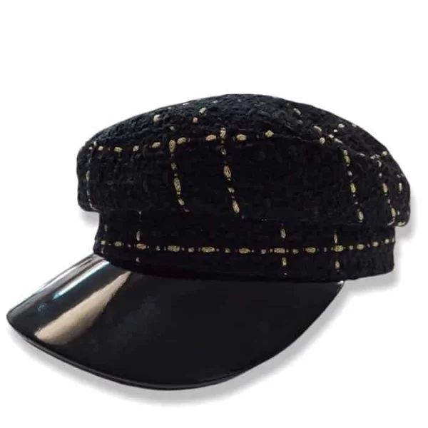PerfectDress.gr parisian tweed vinyl καπέλο Gatsby black & gold