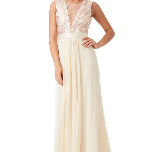 PerfectDress.gr αέρινο φόρεμα delicate deep V tulle paillettes σε champagne