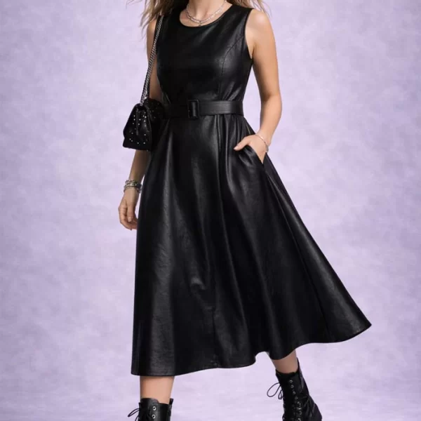 PerfectDress.gr lacquered midi φόρεμα δερματίνη Grazia μαύρο