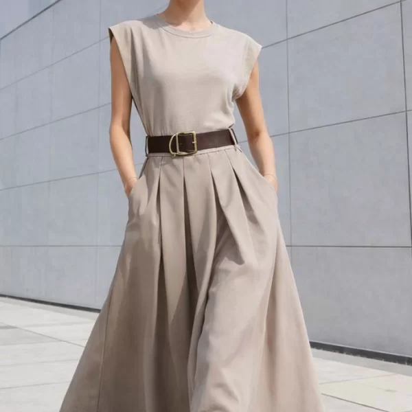 casual maxi φόρεμα ζώνη Doppio μπεζ