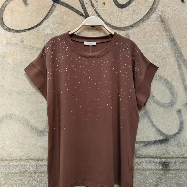 Τ-shirt στρας Galaxy καφέ