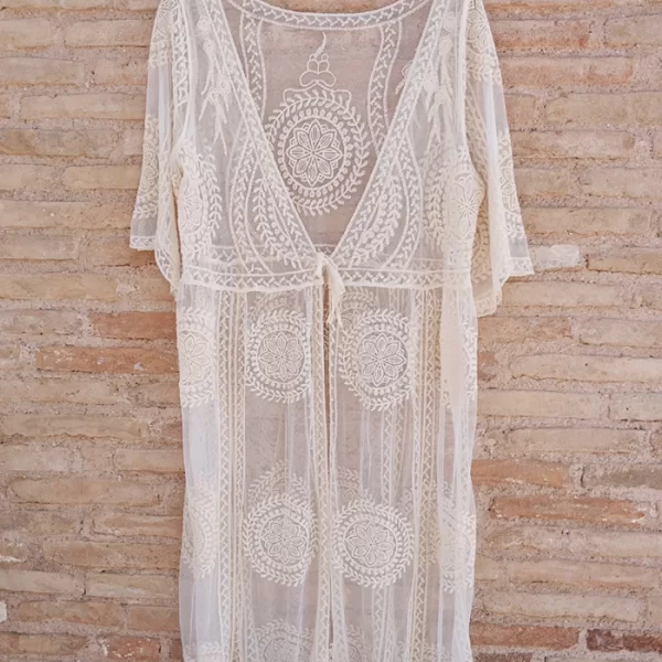 PerfectDress.gr bohemian κιμονό με κέντημα Sifnos εκρού