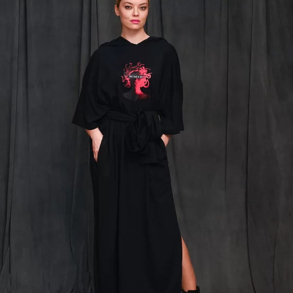 Don't Look At Me Black Dress Fuchsia