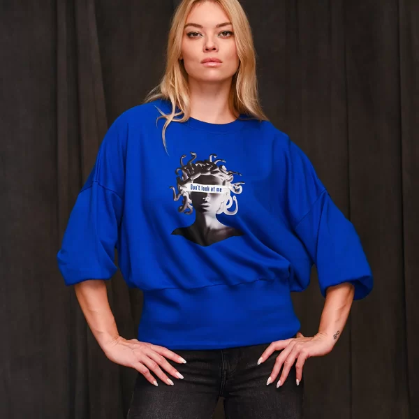 Don't Look At Me Crop with Waistband Sweatshirt Blue