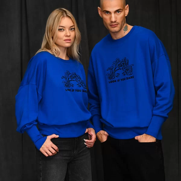 Look If You Dare Crop with Waistband Sweatshirt Blue