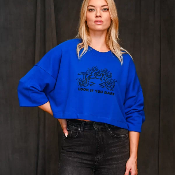 Look If You Dare Crop Sweatshirt Blue