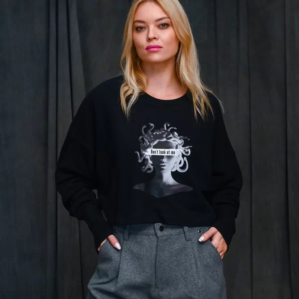 Don't Look At Me Crop Sweatshirt Black