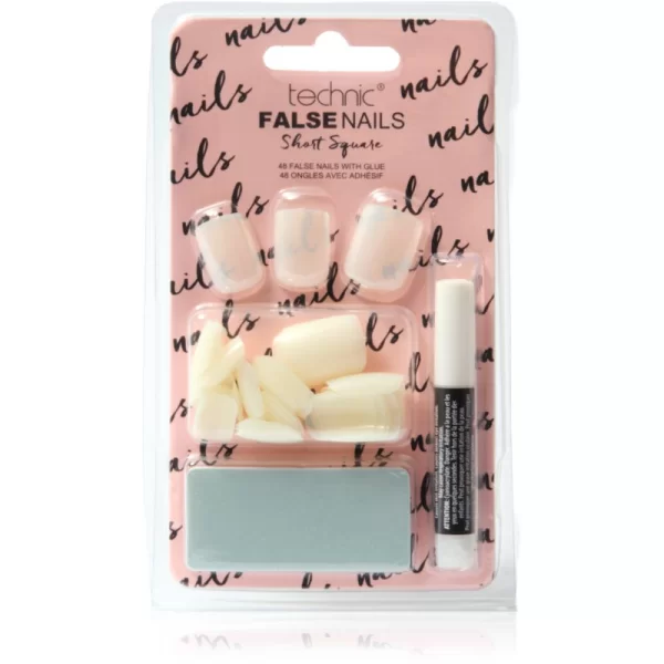 Technic Cosmetics Technic Cosmetics False Nails Short Square Ψεύτικα νύχια με κόλλα 48 τμχ