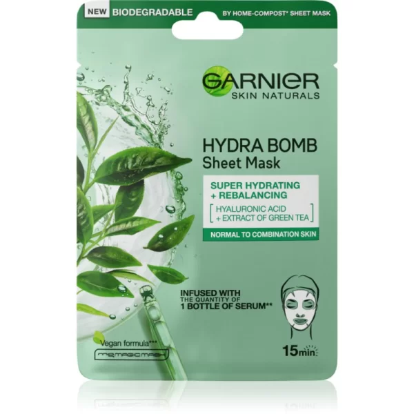 Garnier Garnier Textil Masks Hydra Bomb σούπερ ενυδατική καθαριστική υφασμάτινη μάσκα για κανονική έως μικτή επιδερμίδα 28 γρ