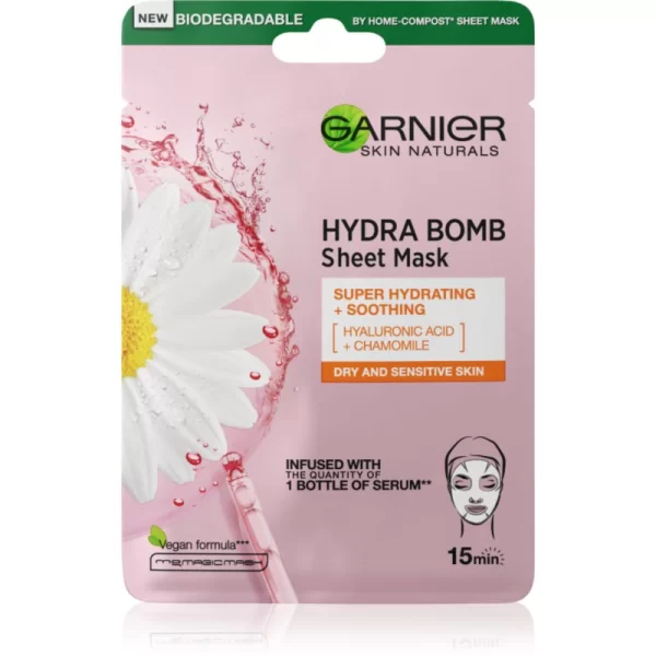 Garnier Garnier Textil Masks Hydra Bomb σούπερ ενυδατική καταπραϋντική υφασμάτινη μάσκα για ξηρή και ευαίσθητη επιδερμίδα 28 γρ