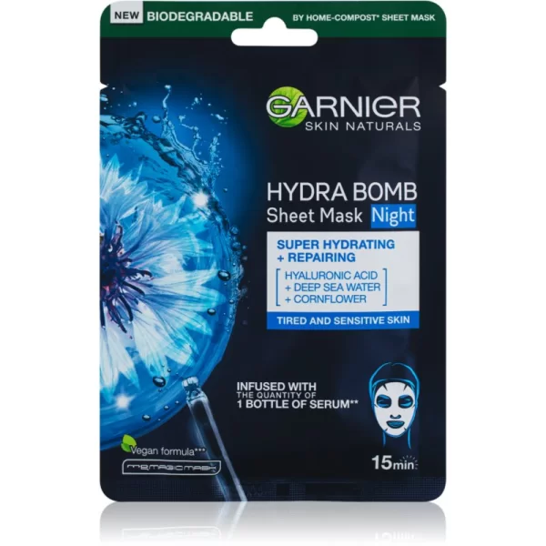 Garnier Garnier Textil Masks Hydra Bomb υφασμάτινη μάσκα θρέψης νύχτας 28 γρ