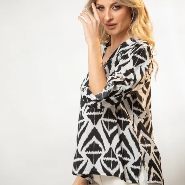 ΜΠΛΟΥΖΑ VE ΕΜΠΡΙΜΕ ΜΕ ΓΙΑΚΑ ΚΑΙ ΓΥΡΙΣΤΑ ΜΑΝΙΚΙΑ Άσπρο