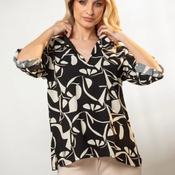 ΜΠΛΟΥΖΑ VE ΕΜΠΡΙΜΕ ΜΕ ΓΙΑΚΑ ΚΑΙ ΓΥΡΙΣΤΑ ΜΑΝΙΚΙΑ Μαύρο