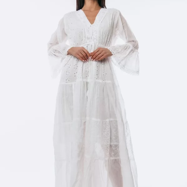 ΦΟΡΕΜΑ BOHO ΜΕ ΛΑΣΤΙΧΟ ΣΤΗΝ ΜΕΣΗ Άσπρο