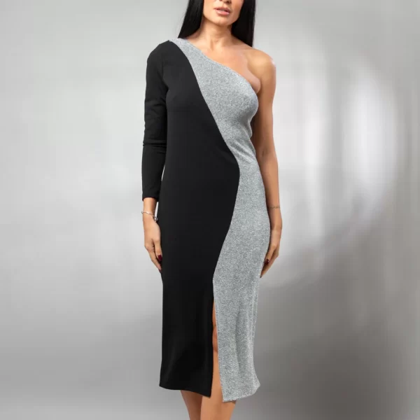 ΦΟΡΕΜΑ MIDI ΜΙΣΟ LUREX ΜΕ ΕΝΑ ΜΑΝΙΚΙ Ασημί