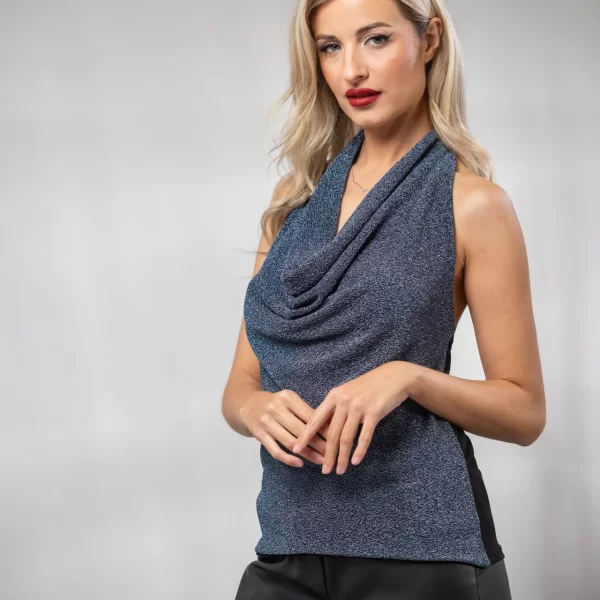 ΜΠΛΟΥΖΑ ΑΜΑΝΙΚΗ ΝΤΡΑΠΕ LUREX Μπλέ