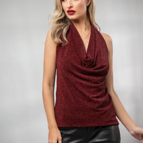 Boutique ΜΠΛΟΥΖΑ ΑΜΑΝΙΚΗ ΝΤΡΑΠΕ LUREX Μπορντό