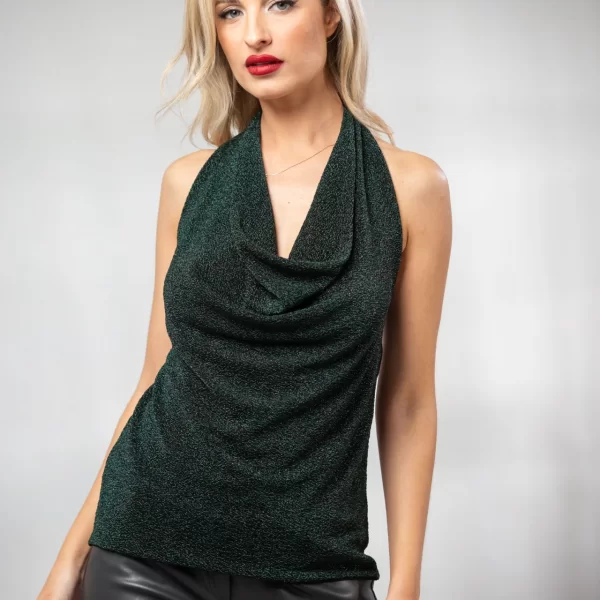 Boutique ΜΠΛΟΥΖΑ ΑΜΑΝΙΚΗ ΝΤΡΑΠΕ LUREX Πράσινο