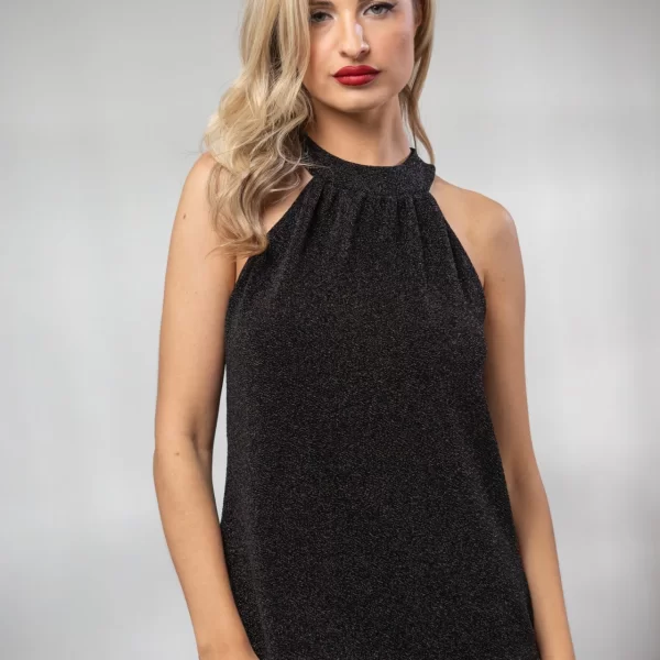 ΜΠΛΟΥΖΑ ΑΜΑΝΙΚΗ ΜΕ ΔΕΣΙΜΟ ΣΤΟΝ ΛΑΙΜΟ LUREX Μαύρο