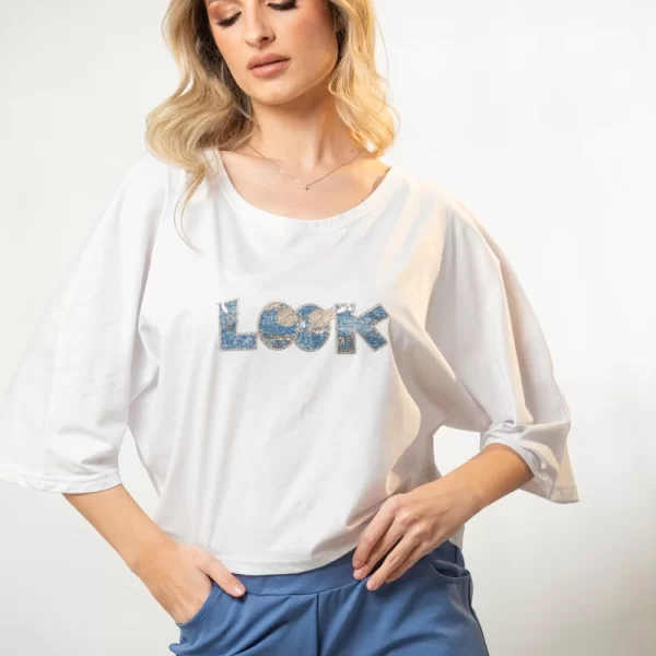 ΜΠΛΟΥΖΑ ΜΕ ΤΥΠΩΜΑ ΣΤΡΑΣ LOOK Άσπρο