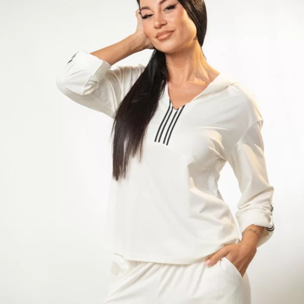 ΜΠΛΟΥΖΑ ΜΕ ΓΥΡΙΣΤΑ ΜΑΝΙΚΙΑ ΚΑΙ ΚΟΥΚΟΥΛΑ ΜΕ ΤΡΕΣΑ Άσπρο