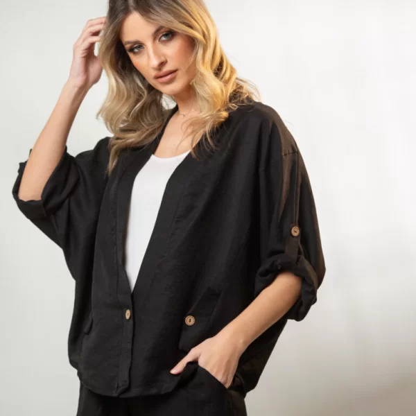 ΚΙΜΟΝΟ ΜΕ ΓΥΡΙΣΤΑ ΜΑΝΙΚΙΑ Μαύρο