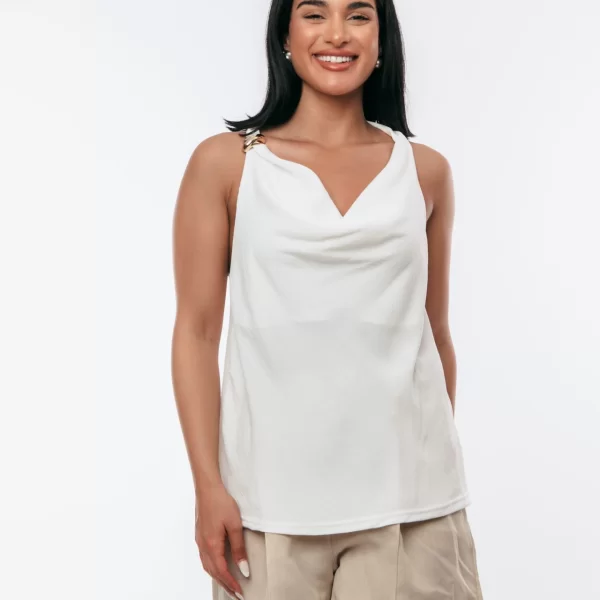 ΜΠΛΟΥΖΑ ΝΤΡΑΠΕ ΜΕ ΧΡΥΣΗ ΛΕΠΤΟΜΕΡΕΙΑ Άσπρο