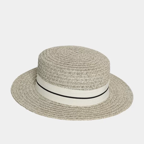 Straw Hat with White Strap Μπεζ